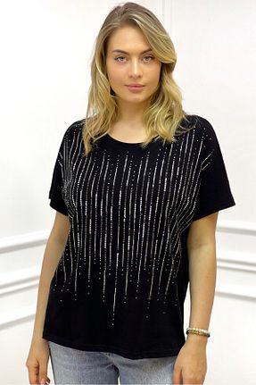 تیشرت سایز بزرگ مشکی زنانه سایز بزرگ RICH GLAM - کد 330097386