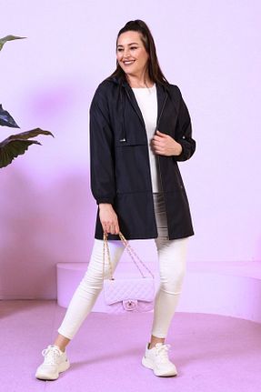 ترنچکت سایز بزرگ سرمه ای زنانه پلی استر Ferace - کد 722995545