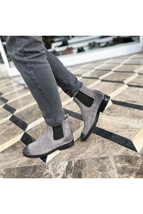 بوت / نیم بوت طوسی مردانه چرم خالص ByItallanoshoes - کد 164060853