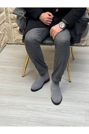 بوت / نیم بوت طوسی مردانه چرم خالص ByItallanoshoes - کد 463641630