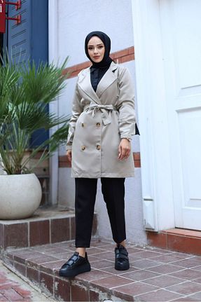 ترنچکت حجاب طوسی زنانه پنبه پلی استر DemyButiqe - کد 863338500