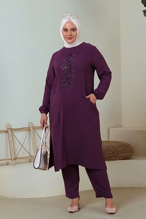 ست بالاتنه و پائین تنه حجاب بنفش زنانه سایز بزرگ Ferace - کد 683005684