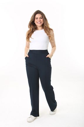 شلوار سایز بزرگ سرمه ای زنانه مخلوط پلی استر Şans - کد 800769308