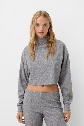 پلیور طوسی زنانه بافت دار Bershka - کد 863365467
