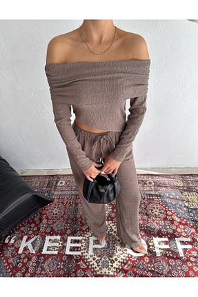 ست بالاتنه و پائین تنه قهوه ای زنانه بافت QUTTA - کد 863395789