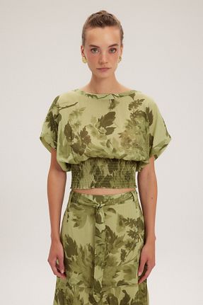 بلوز سبز زنانه گلدار adL - کد 838298984