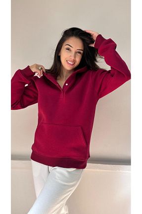 سوئیشرت زرشکی زنانه ساده KILIÇ MODA - کد 862828222