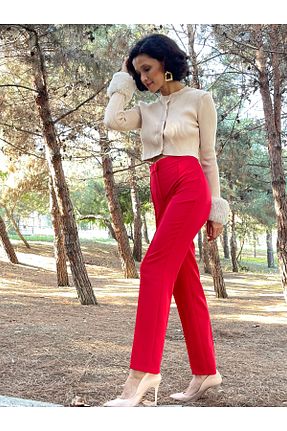 شلوار پارچه ای قرمز زنانه بلند AYLİMODA - کد 863421150