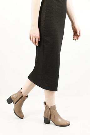 بوت / نیم بوت قهوه ای زنانه چرم خالص GÖNDERİ(R) - کد 384878294