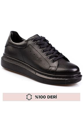 کفش اسنیکر مشکی مردانه چرم اصل depderi - کد 863421548