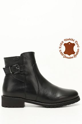 بوت / نیم بوت مشکی زنانه چرم خالص GÖNDERİ(R) - کد 31273612