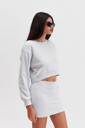 سوئیشرت طوسی زنانه ساده LAMODEMAPASS - کد 863427620