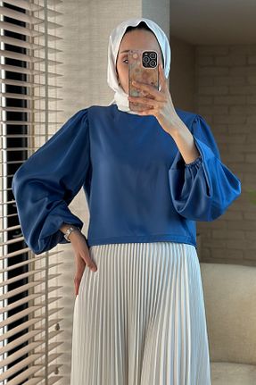 بلوز آبی زنانه ساده Salih Çelebi - کد 863426814