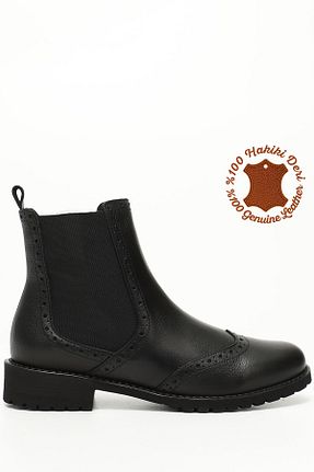 بوت / نیم بوت مشکی زنانه چرم خالص GÖNDERİ(R) - کد 651550773