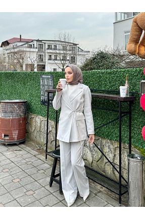ست بالاتنه و پائین تنه طوسی زنانه بافتنی Hasenna - کد 818318990