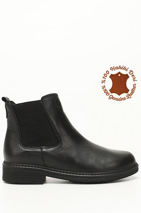 بوت / نیم بوت مشکی زنانه چرم خالص GÖNDERİ(R) - کد 365911466