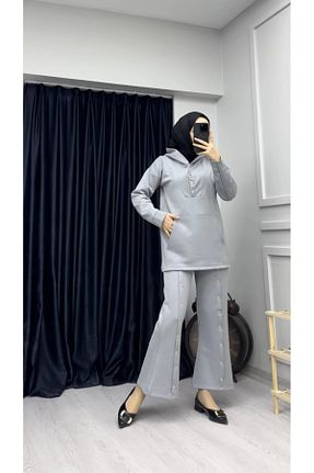 ست بالاتنه و پائین تنه طوسی زنانه بافتنی Hasenna - کد 796073558