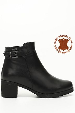 بوت / نیم بوت مشکی زنانه چرم خالص GÖNDERİ(R) - کد 31726549