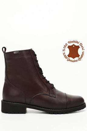 بوت / نیم بوت زرشکی زنانه چرم خالص GÖNDERİ(R) - کد 3099537
