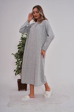 لباس شب سایز بزرگ طوسی زنانه گلدار Mecit Pijama - کد 863630091