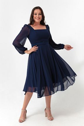 لباس مجلسی سایز بزرگ سرمه ای زنانه یقه مربعی Lafaba - کد 759824528