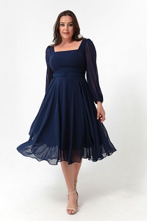 لباس مجلسی سایز بزرگ سرمه ای زنانه یقه مربعی Lafaba - کد 759824528