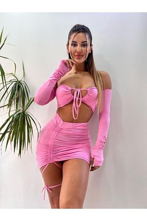ست بالاتنه و پائین تنه صورتی زنانه بافت pink life - کد 786036695