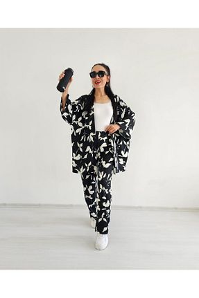 کیمونو و کافتان مشکی زنانه لیکرا Altı Üstü Butik - کد 863642251