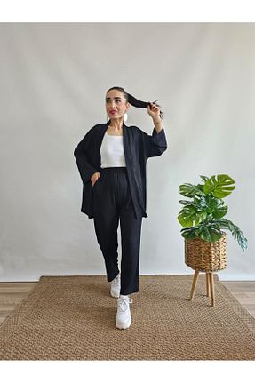 کیمونو و کافتان مشکی زنانه لیکرا Altı Üstü Butik - کد 863631598