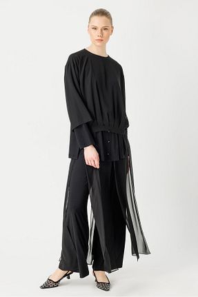 ست بالاتنه و پائین تنه مشکی زنانه بافتنی Ghisa - کد 831748632