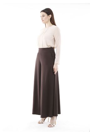 شلوار پارچه ای قهوه ای زنانه فاق نرمال G-Line - کد 863659139