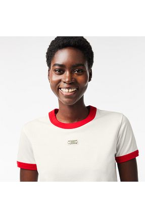 تیشرت سفید زنانه اسلیم فیت Lacoste - کد 777957085