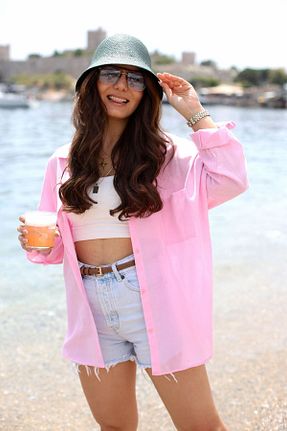 پیراهن صورتی زنانه اورسایز LARİSA COLLECTİON - کد 863845823