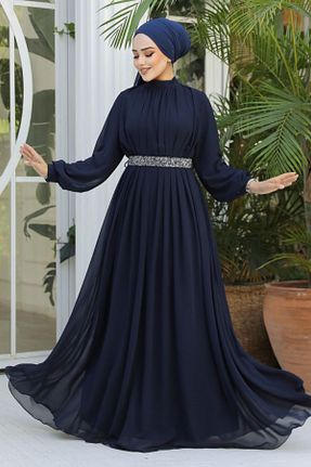 لباس مجلسی حجاب سرمه ای زنانه یقه ایستاده Neva Style - کد 863831144