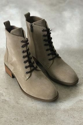 بوت / نیم بوت بژ زنانه چرم خالص TUNAELLİ - کد 74947697