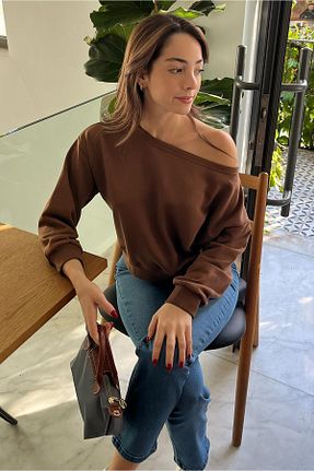سوئیشرت قهوه ای زنانه ساده Madmext - کد 863917404