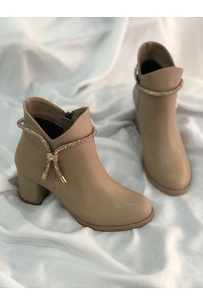 بوت / نیم بوت بژ زنانه چرم مصنوعی Hg Ayakkabı - کد 864026314