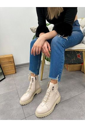 بوت / نیم بوت بژ زنانه پاشنه تخت ERVANIN BUTİĞİ - کد 789273729