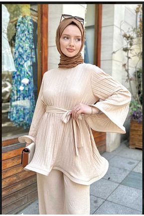 ست بالاتنه و پائین تنه بژ زنانه بافتنی Butik - کد 864191529