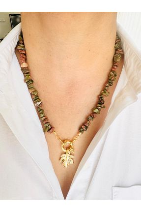 گردنبند جواهر سبز زنانه روکش طلا DEVİ fashion - کد 864239682
