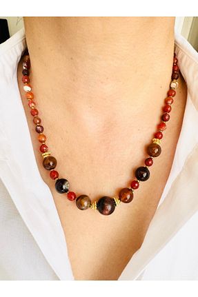 گردنبند جواهر قهوه ای زنانه روکش طلا DEVİ fashion - کد 864238861