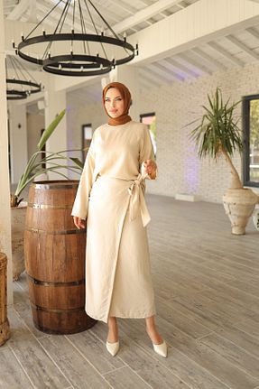 ست بالاتنه و پائین تنه بژ زنانه بافتنی The Moda - کد 864309964