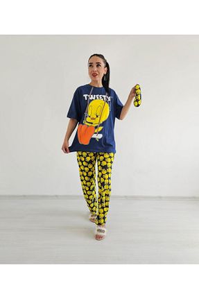ست لباس راحتی سرمه ای زنانه چاپی 6 butik altı üstü butik - کد 864339207