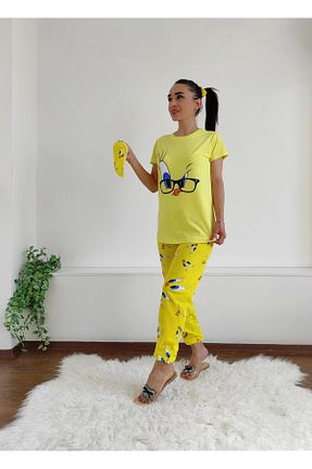 ست لباس راحتی زرد زنانه چاپی 6 butik altı üstü butik - کد 864338353