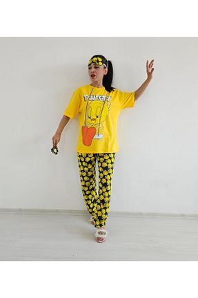 ست لباس راحتی زرد زنانه چاپی 6 butik altı üstü butik - کد 864339200