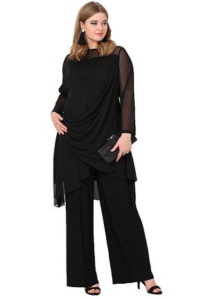 لباس مجلسی سایز بزرگ مشکی زنانه یقه دوچرخه Zer Otantik - کد 831538223