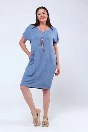 لباس سایز بزرگ آبی زنانه کتان Zer Otantik - کد 682362067