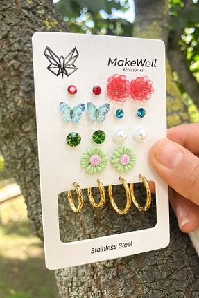 گوشواره استیل (فولاد) رنگی بچه گانه استیل ضد زنگ MakeWell - کد 864766324