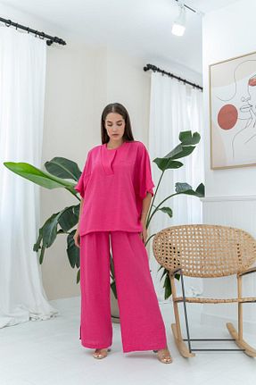 ست بالاتنه و پائین تنه صورتی زنانه بافتنی Elbee Fashion Woman - کد 353603020
