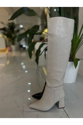 چکمه بژ زنانه چرم مصنوعی YAHO SHOES - کد 864420326